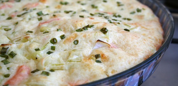 96. Quiche de salmão defumado e alho poró